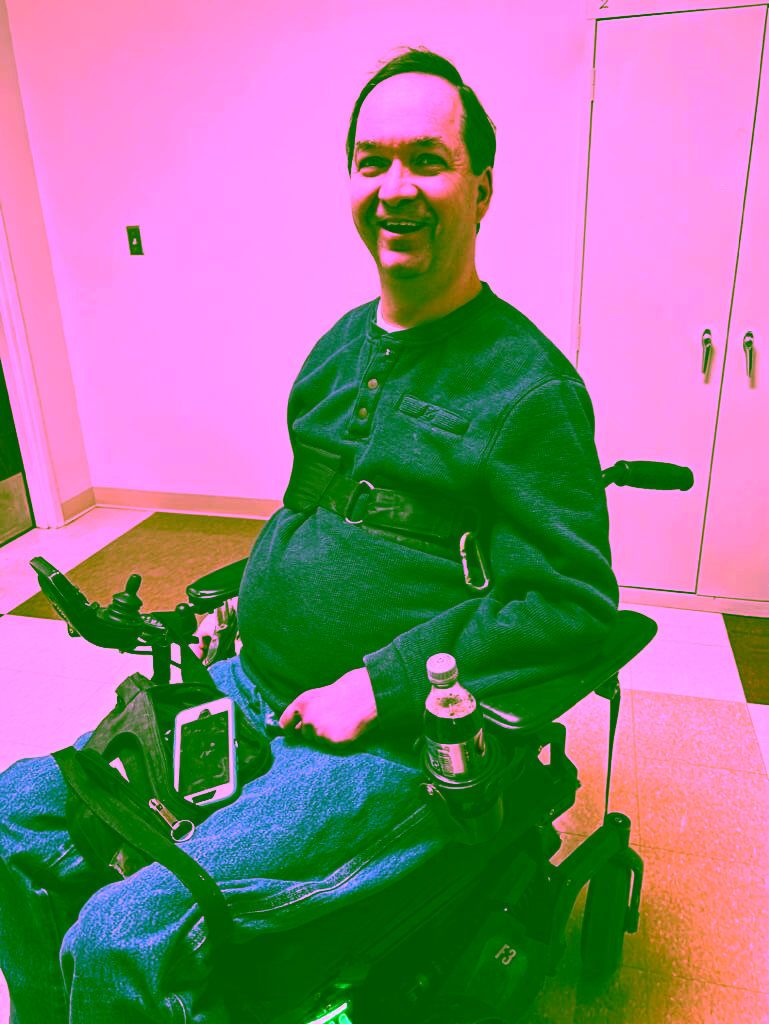 Michael using the gyro cup holder