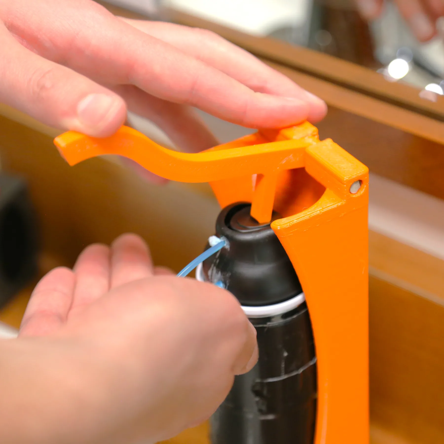 Shaving cream dispenser in use