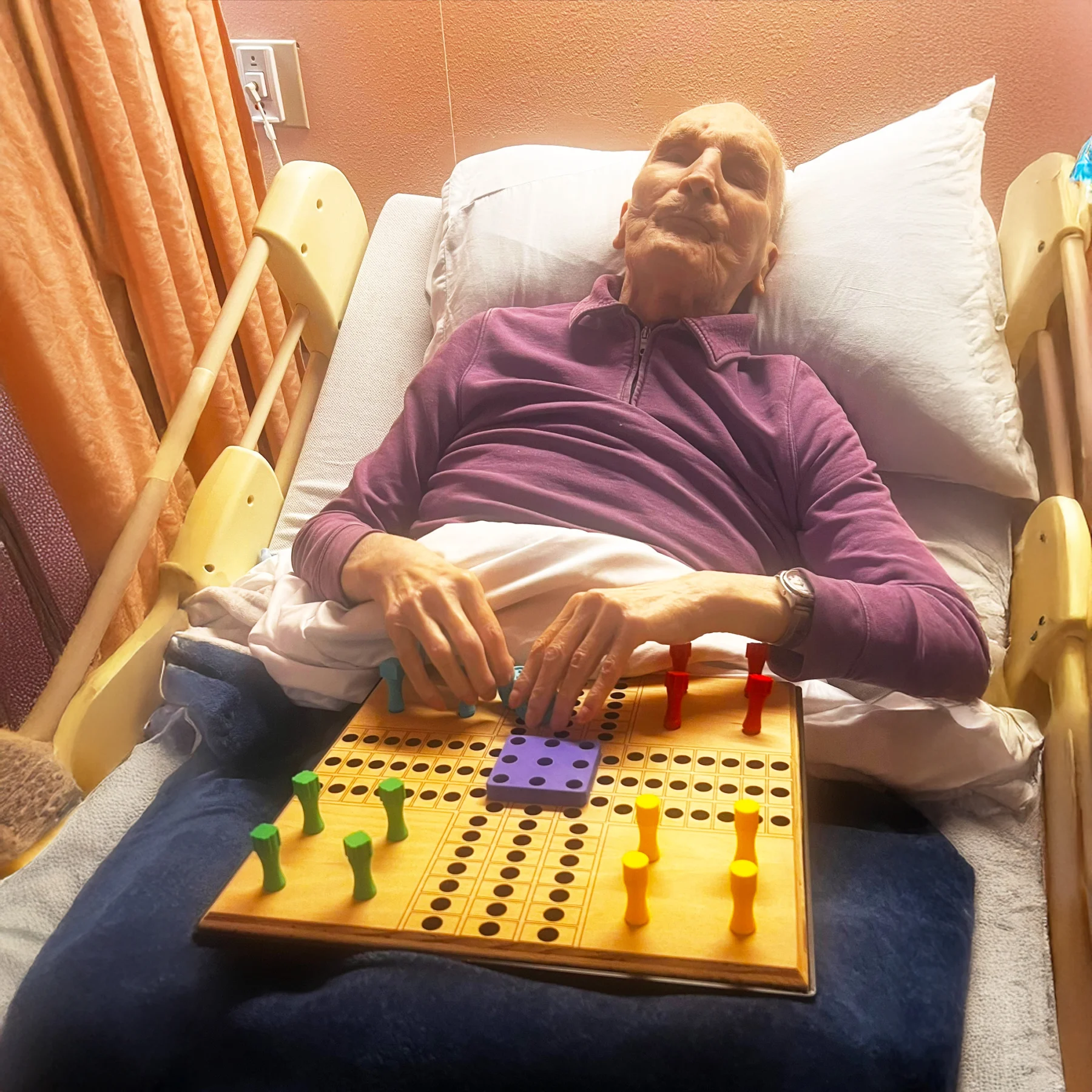 Large Tactile Parcheesi Board in use