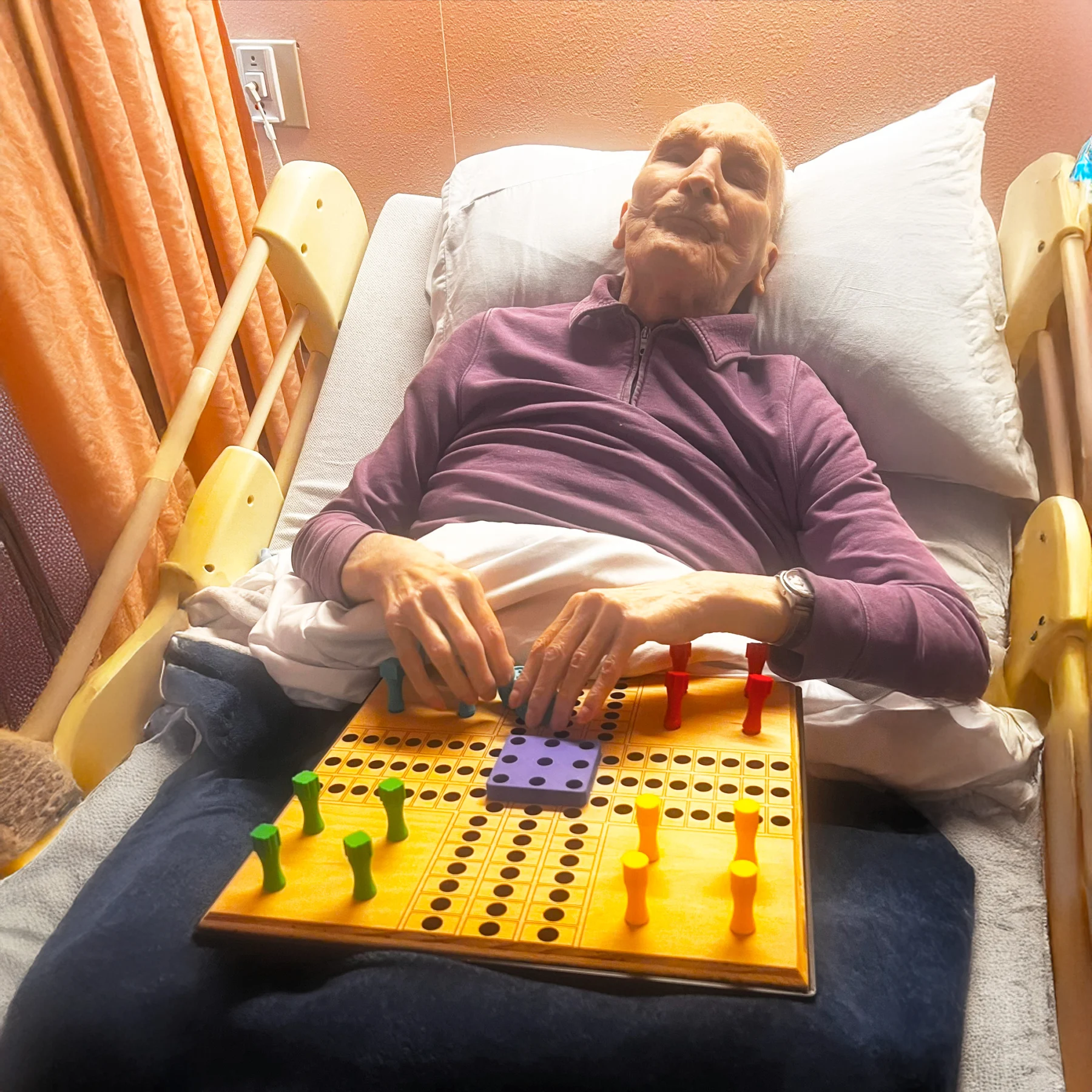 Tactile Parcheesi Board in use