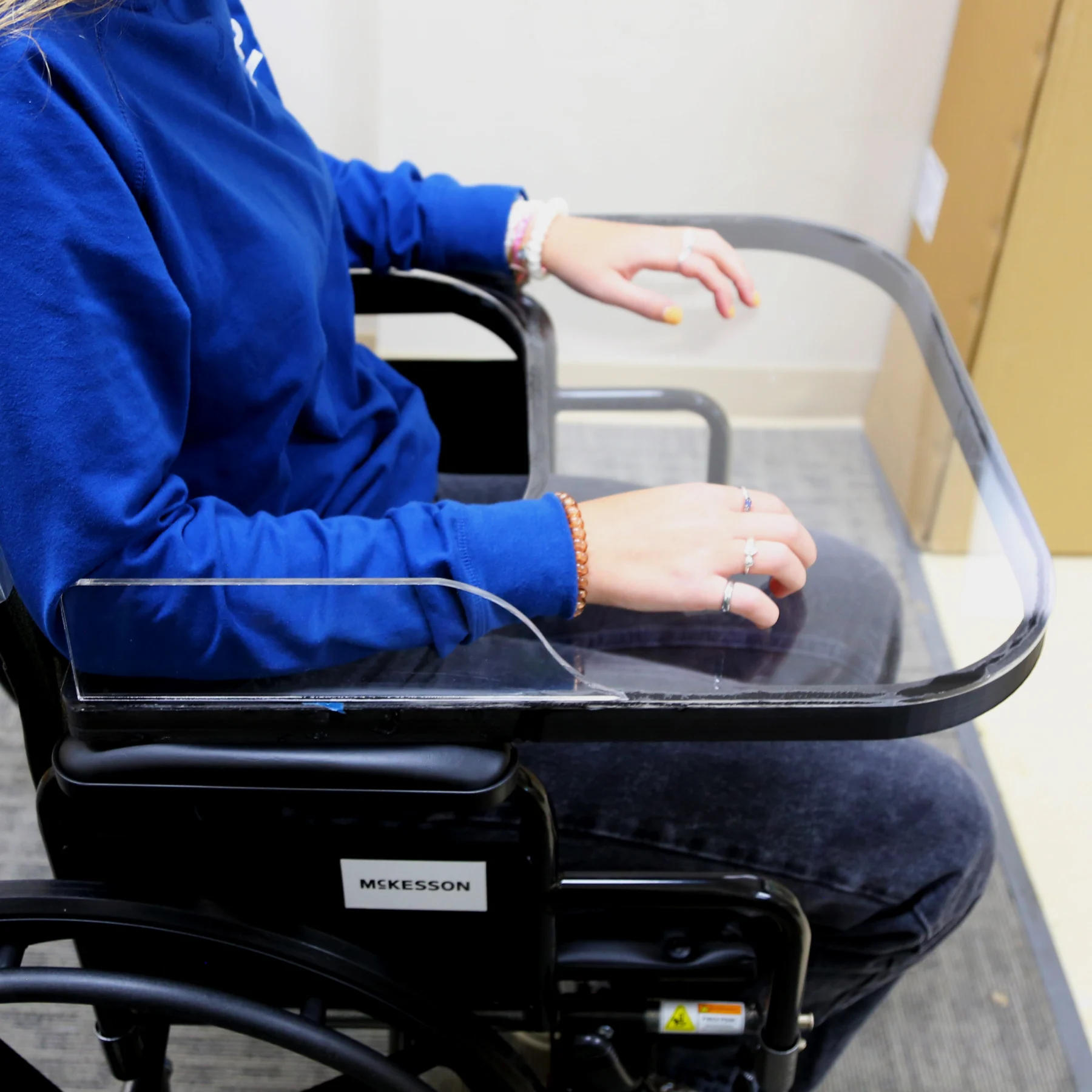 Custom lap tray with arm guard