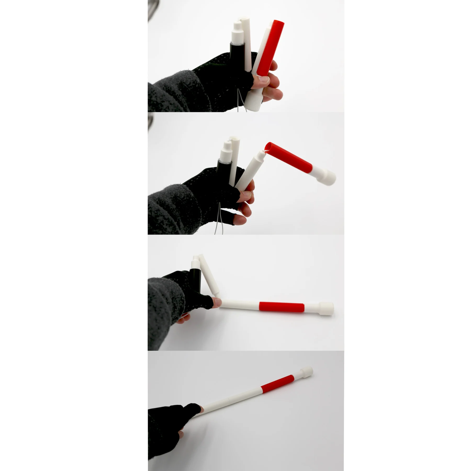 Mini white cane folded up and folding out