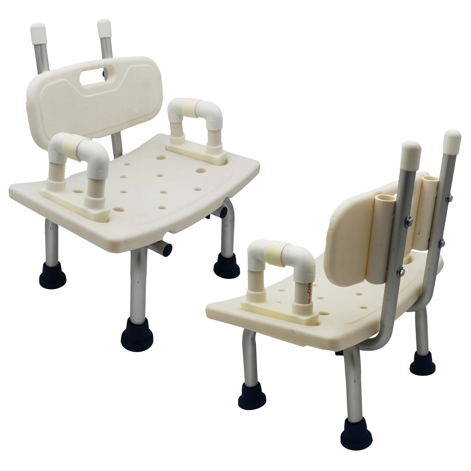 Front and back of modified compact shower chair