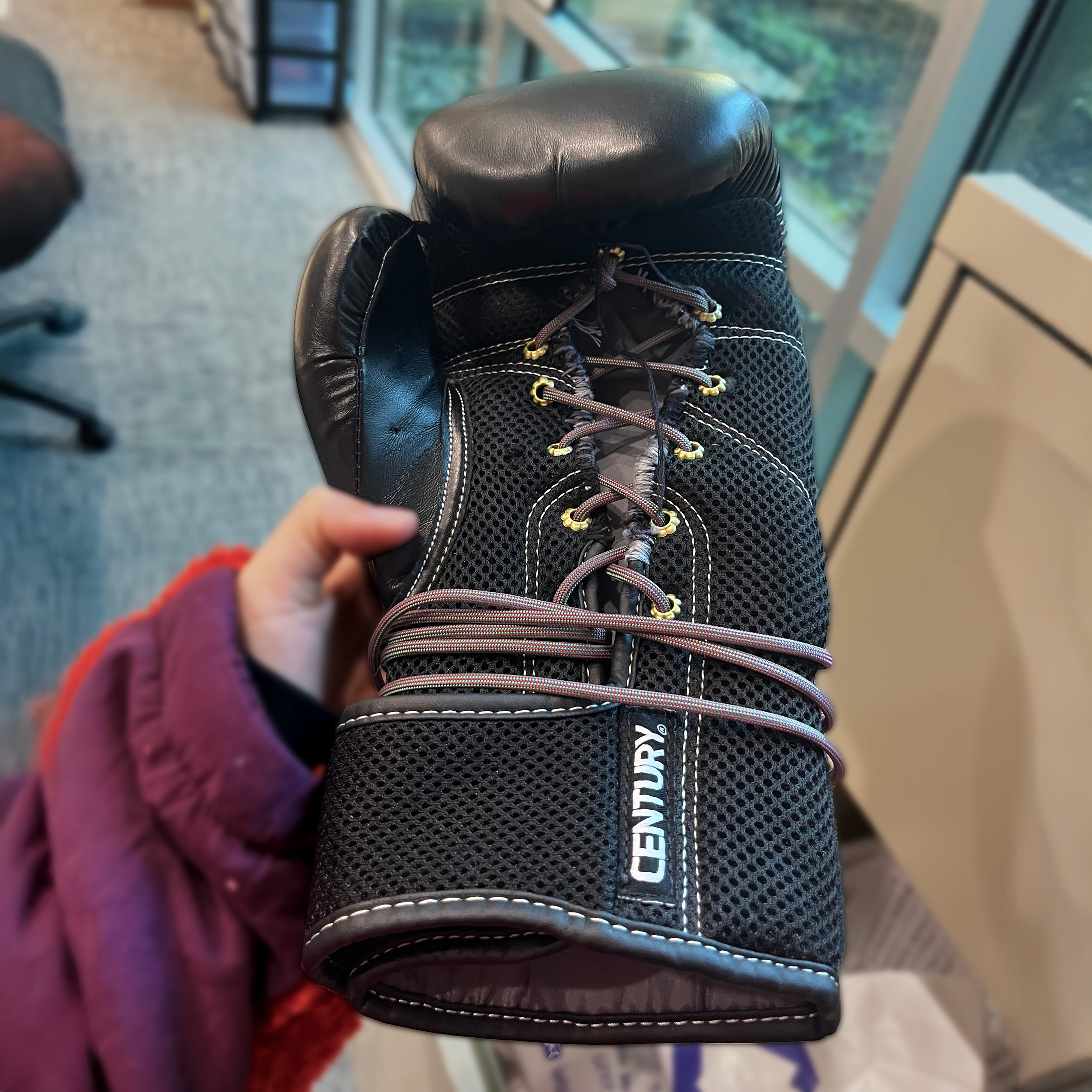 Connie’s laced up boxing glove Connie's laced up boxing glove