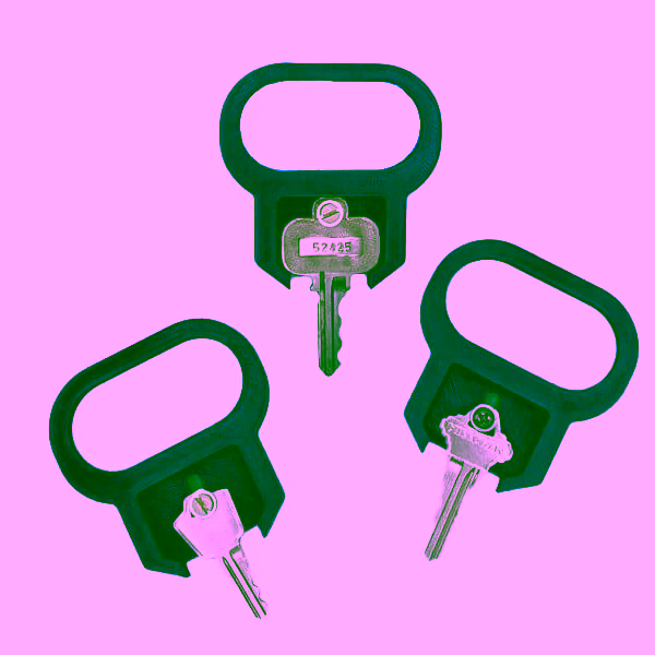 3 blue 3d printed key turners with keys product photo