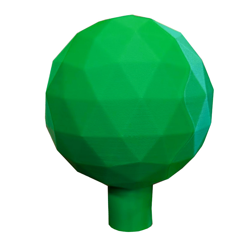 Green customized Joystick designed as a geodesic sphere on a white background